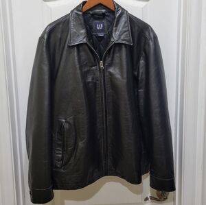 Vintage Gap Leather Bomber Jacket Mens Large Black Zip Up
